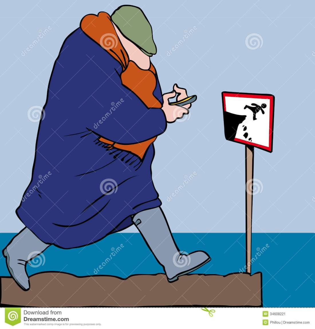 text-fall-distracted-man-to-off-cliff-texting-34608221